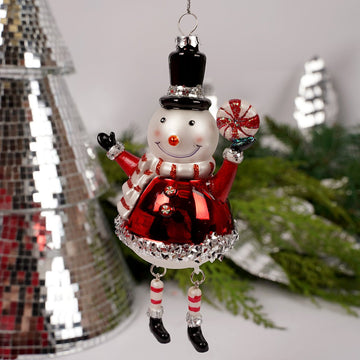 Red Silver Snowman With Candy Ornament - Christmas Place