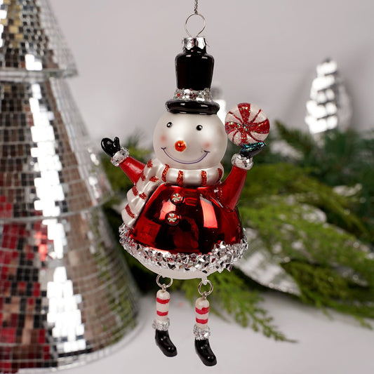 Red Silver Snowman With Candy Ornament - Christmas Place