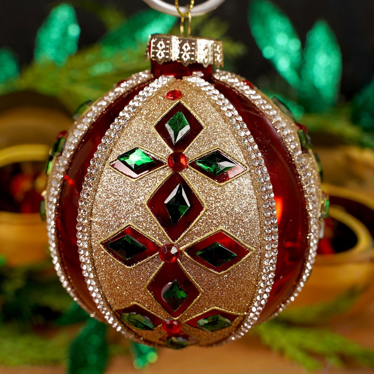 Red Ball With Jewels Ornament - Christmas Place
