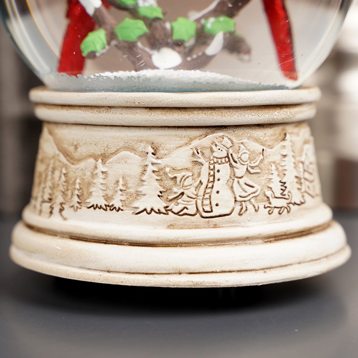 Ivory Colored Base Christmas Cardinal Snow Waterglobe - Christmas Place