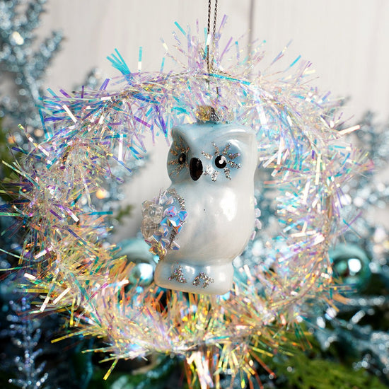 4IN OWL ON WREATH ORN - Christmas Place