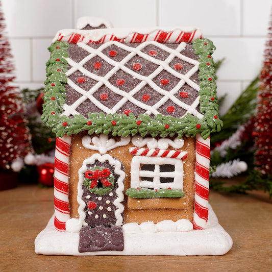 LED Red And Green Gingerbread House - Christmas Place
