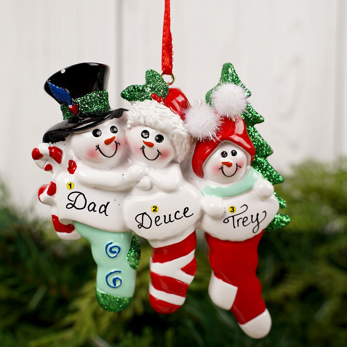 Snowman Family Of 3 In Stockings - Christmas Place