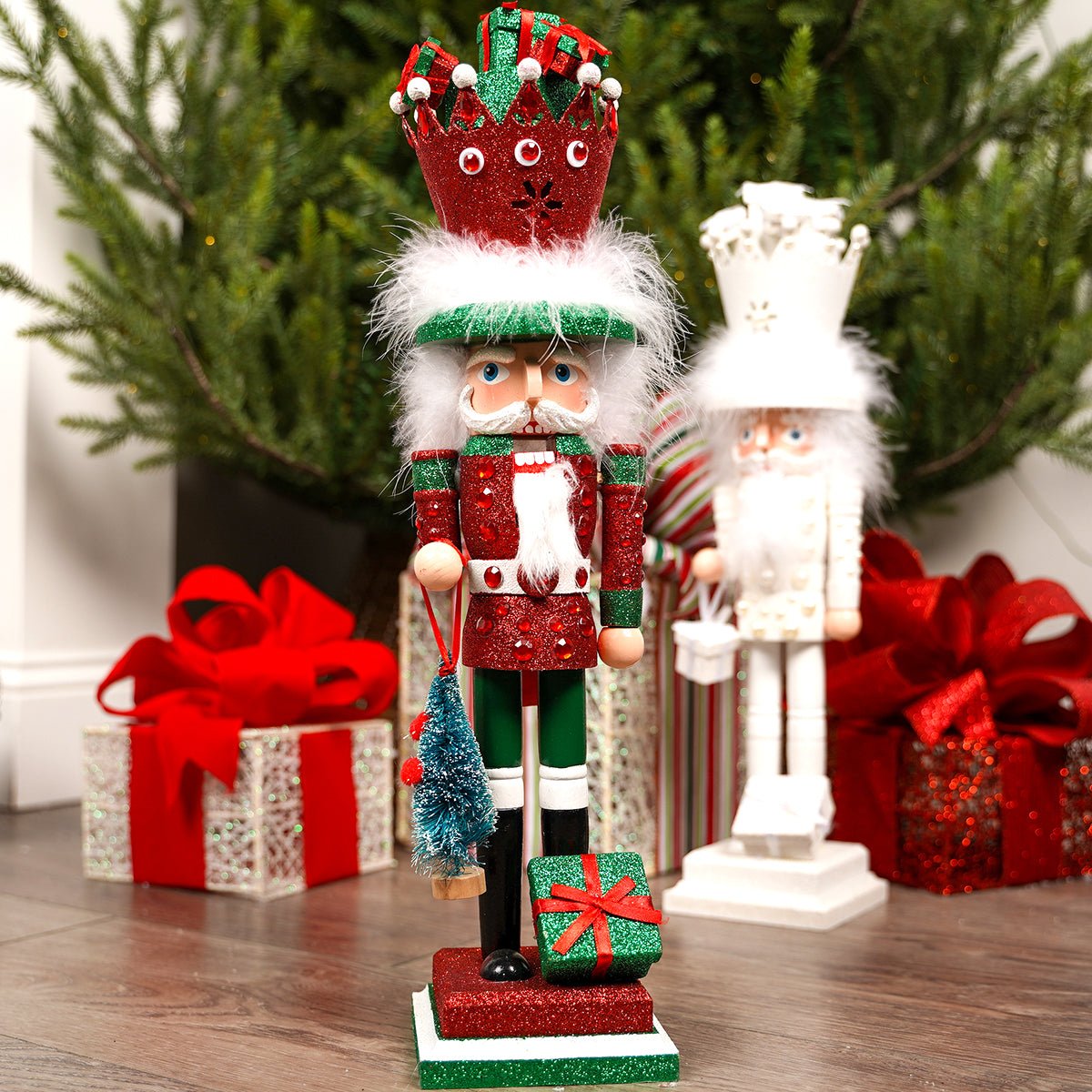Red Green Wooden Presents Nutcracker - Christmas Place