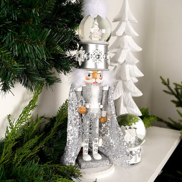 Musical Silver Wooden Nutcracker With Waterball - Christmas Place