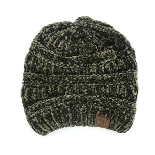 Olive Velour Beanie