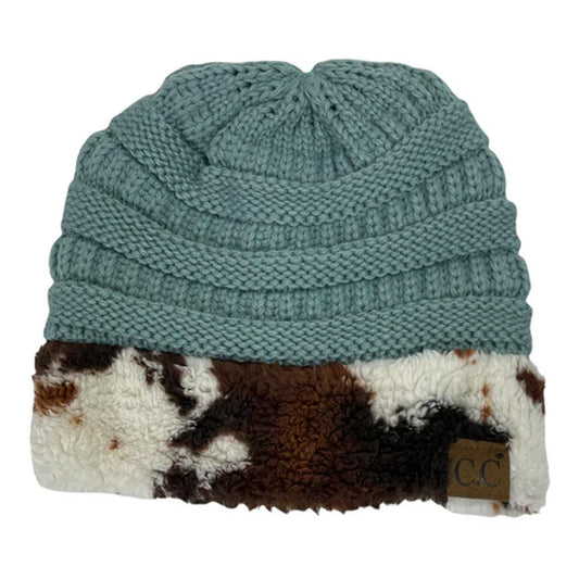 Winter Mint Cow Beanie