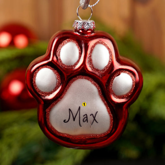 4Inch Glass Red Paw Print Ornament - Christmas Place