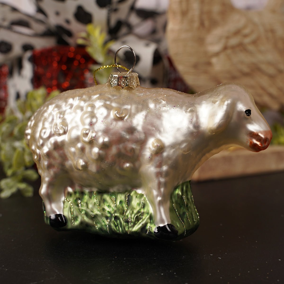 3.5IN GLASS SHEEP ORN - Christmas Place