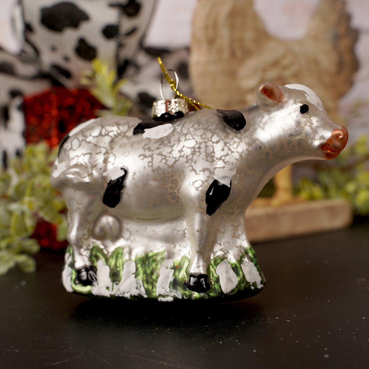 3.5IN GLASS COW ORN - Christmas Place