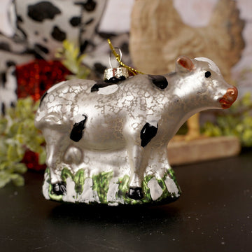 3.5IN GLASS COW ORN - Christmas Place