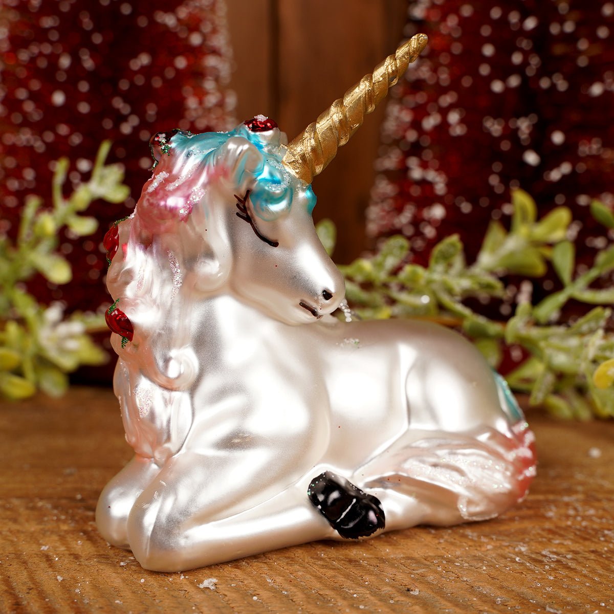 3.6IN GLASS UNICORN ORN - Christmas Place