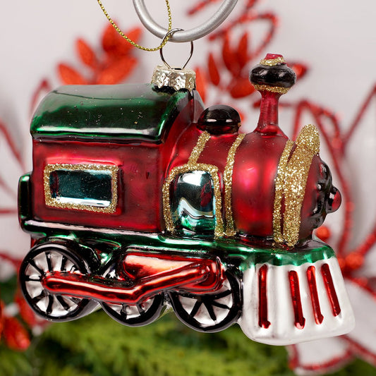 Red Green Train Glass Christmas Ornament - Christmas Place
