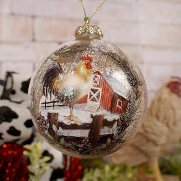 100MM GLASS ROOSTER BALL ORN - Christmas Place