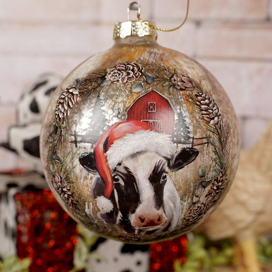 100MM GLASS COW BALL ORN - Christmas Place
