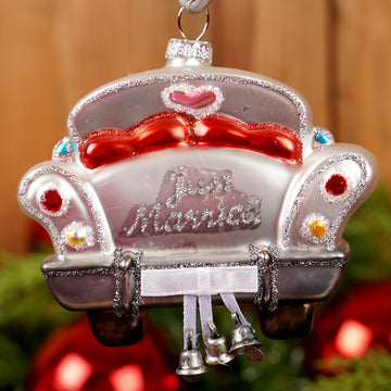 Glass Just Married Car Ornament