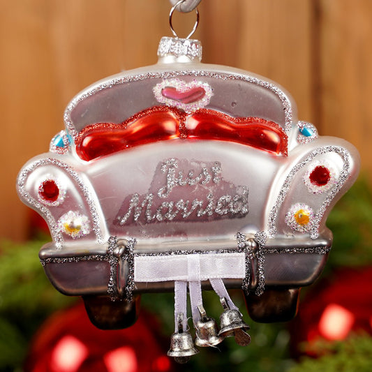 Glass Just Married Car Ornament - Christmas Place