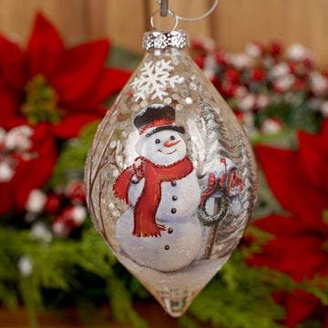 100MM Glass Snowman Scene Finial Ornament