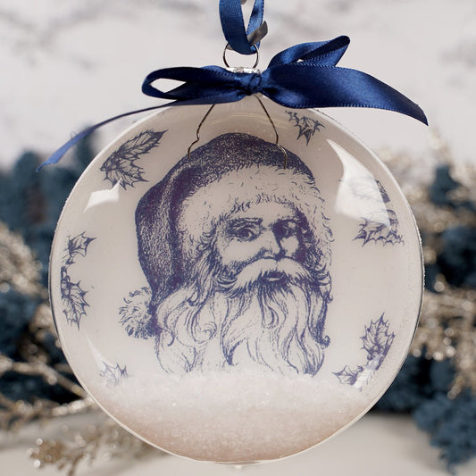 120MM GLASS BLUE SANTA FACE ORN - Christmas Place