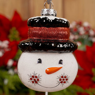 5IN GLASS BLACK HAT SNOWMAN FACE ORN - Christmas Place