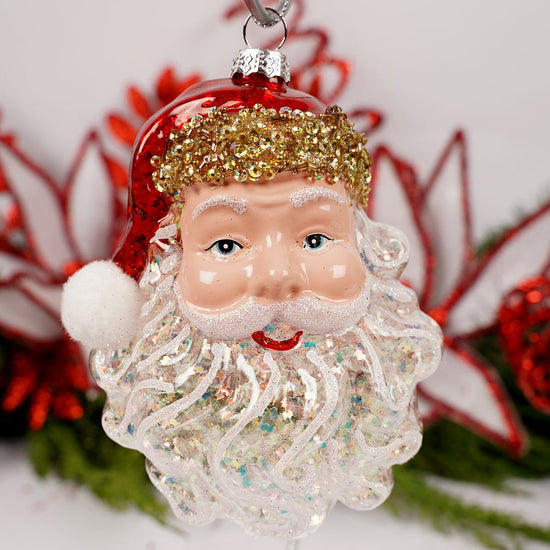 5.5IN GLASS SANTA ORN - Christmas Place