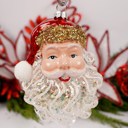 5.5IN GLASS SANTA ORN - Christmas Place