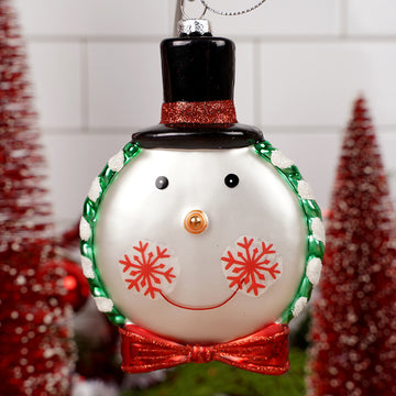 Glass Candy Snowman Face Ornament