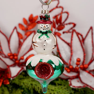 Glass Red Green Snowman Finial Ornament