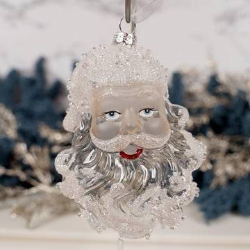 Glass Iridescent Santa Head Ornament
