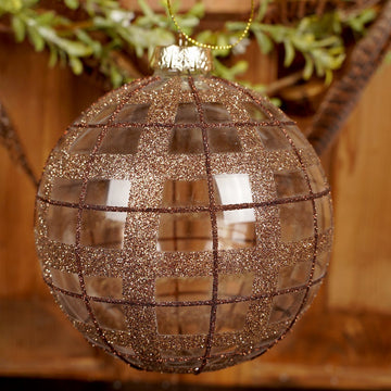 5IN GOLD RED PLAID BALL - Christmas Place
