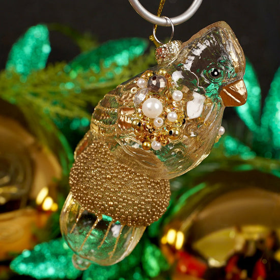 2.5IN GLASS GOLD BIRD ORN - Christmas Place
