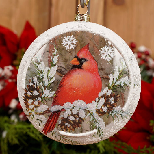 120MM Glass Cardinal Disc Ornament - Christmas Place