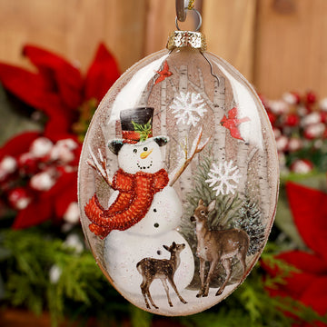 Glass Snowman Scene Ornament