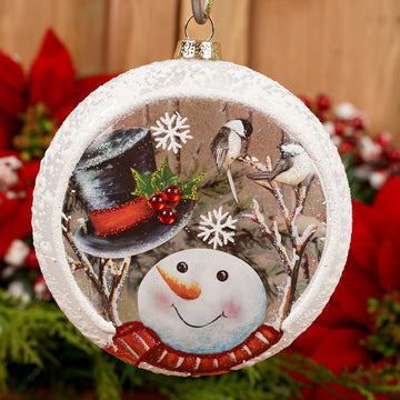 120MM Glass Snowman Top Hat Disc Ornament