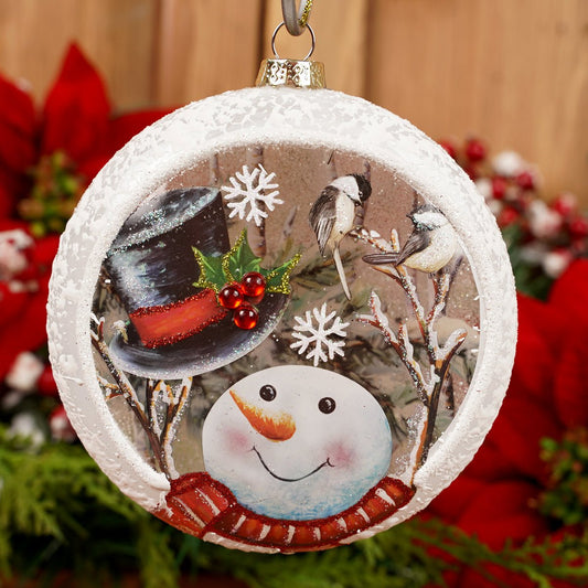 120MM Glass Snowman Top Hat Disc Ornament - Christmas Place