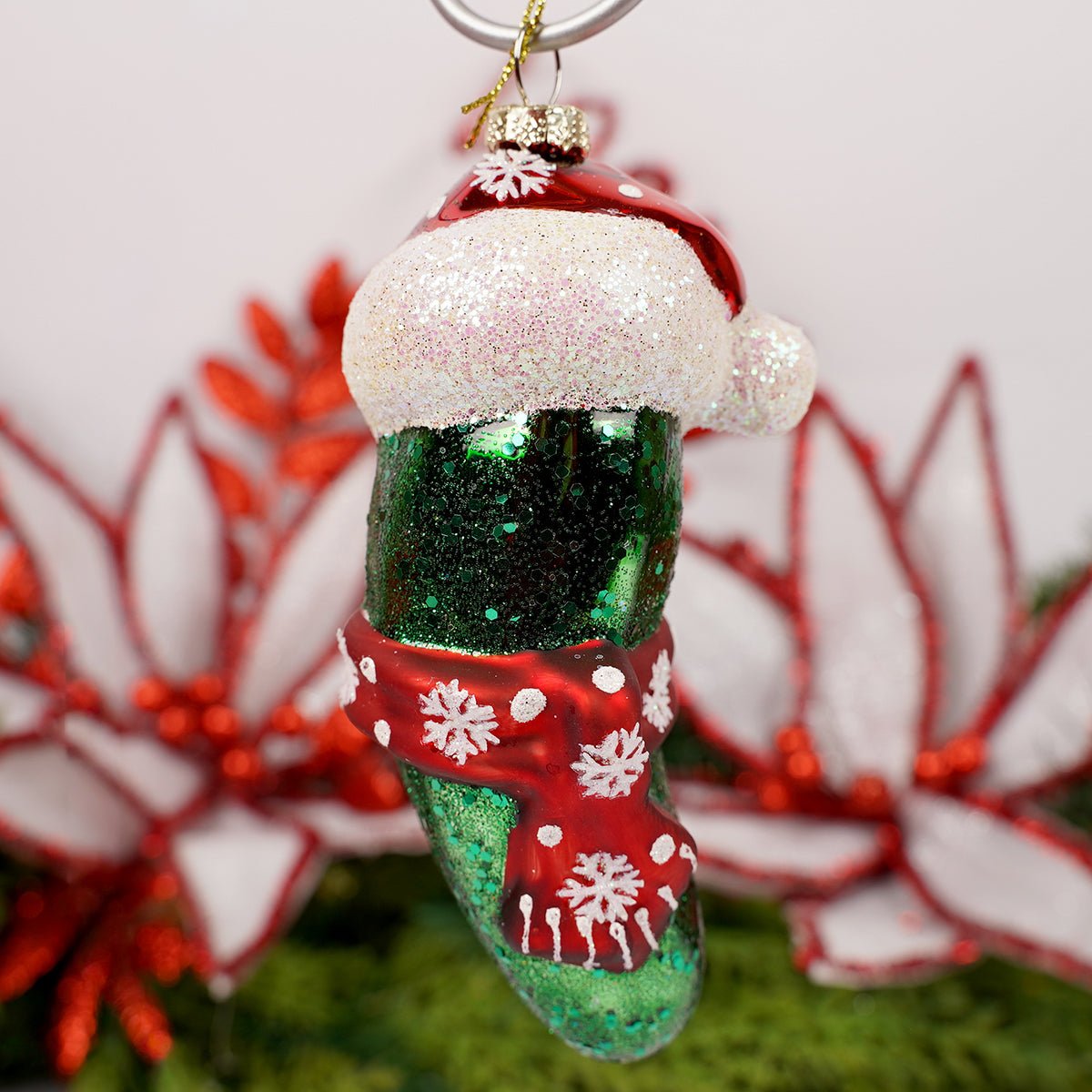 Glass Santa Hat Pickle Ornament - Christmas Place