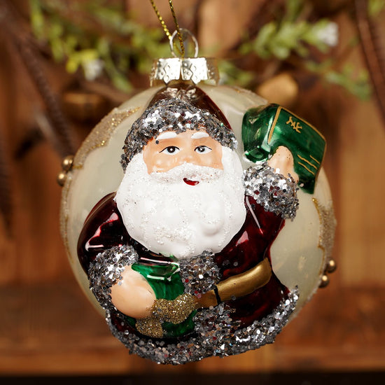 100MM GLASS BURGUNDY SANTA ORN - Christmas Place