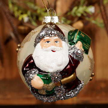 100MM GLASS BURGUNDY SANTA ORN - Christmas Place