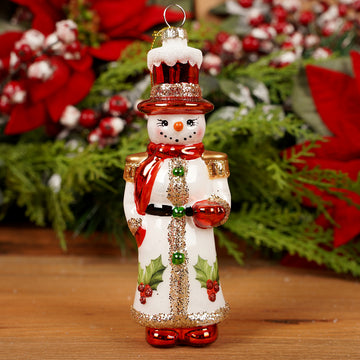 Glass Red Top Hat Snowman Ornament