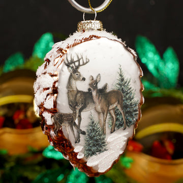 Glass Deer Scene Pinecone Ornament