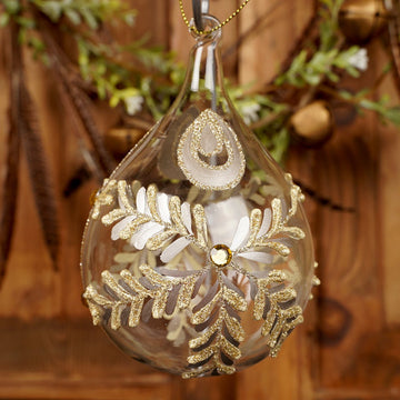 5.5IN GLASS GOLD LEAF ORN - Christmas Place