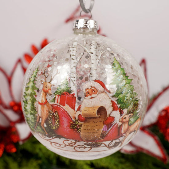 120MM GLASS SANTA SCENE ORN - Christmas Place