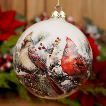 120MM GLASS CARDINAL BALL ORN - Christmas Place