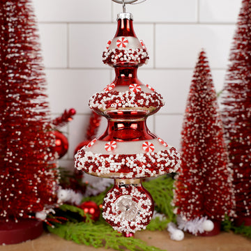 7IN GLASS RED SPRINKLE TREE ORN