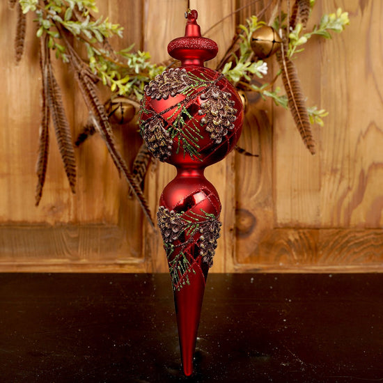 11.5Inch Red Pine Finial Ornament - Christmas Place