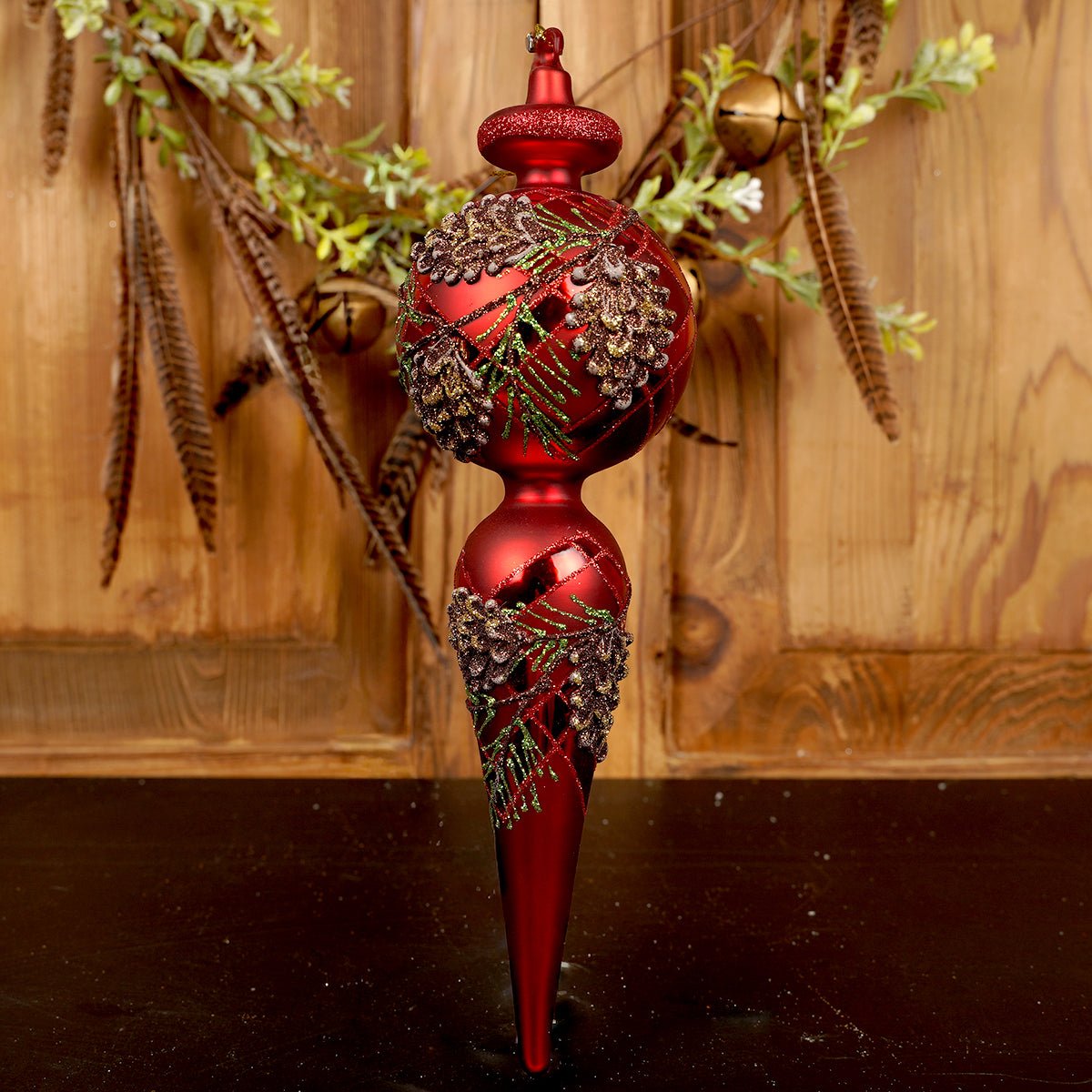 11.5Inch Red Pine Finial Ornament - Christmas Place