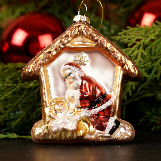 4.5Inch Glass Santa Nativity Ornament - Christmas Place