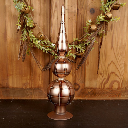 16.5Inch Brown Plaid Finial Tree Topper - Christmas Place