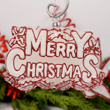 Glass Red White Merry Christmas Ornament