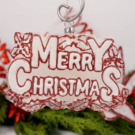 Glass Red White Merry Christmas Ornament - Christmas Place